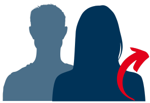 Grafik: Männliche und weibliche Silhouette mit rotem Pfeil, der auf nebenstehendes Element zeigt.